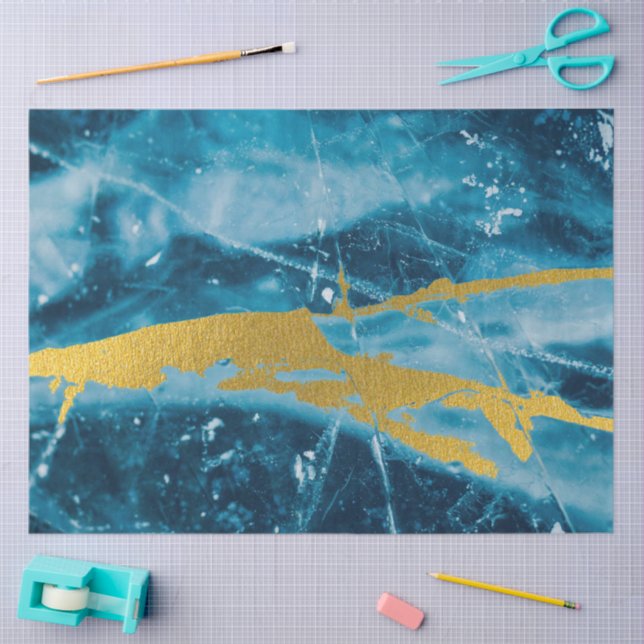 Papel De Seda Geode Agate Gemstone Blue e Dourado (Arte )