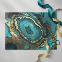 Géode de Ágata Azul Teal Luxuoso Mármore Dourado