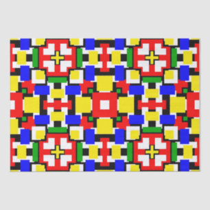 Papel De Seda Geometria vermelha, amarela, preta, azul e verde