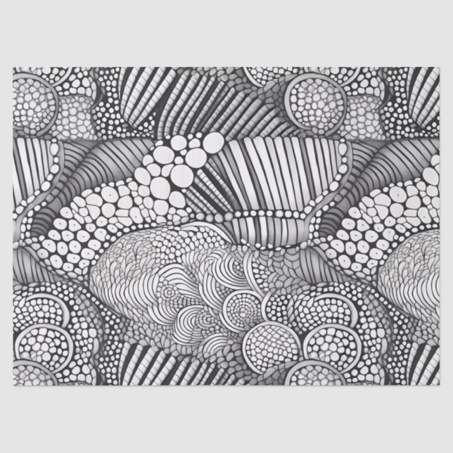 Papel de seda geométrico abstrato preto e branco ( (Frente )