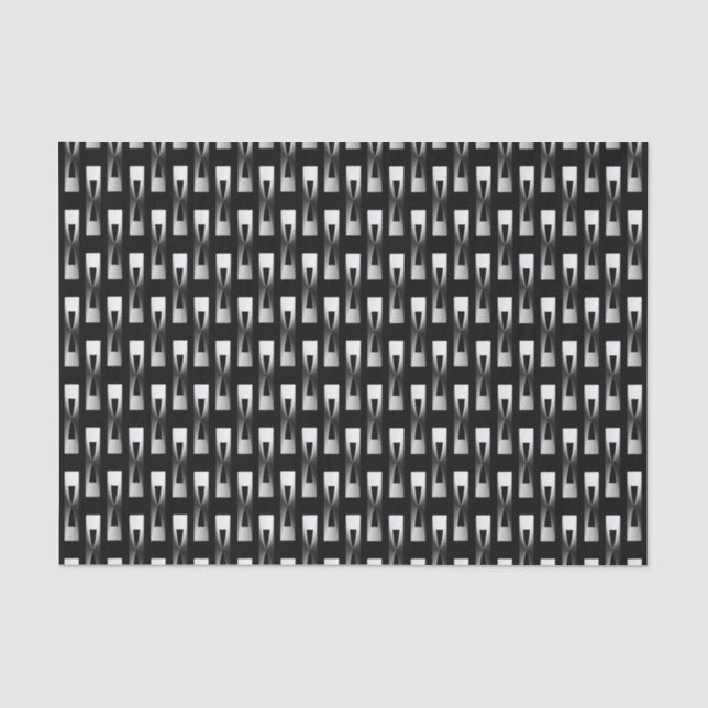Papel De Seda Geométrico metálico do art deco - prata e preto (Frente )