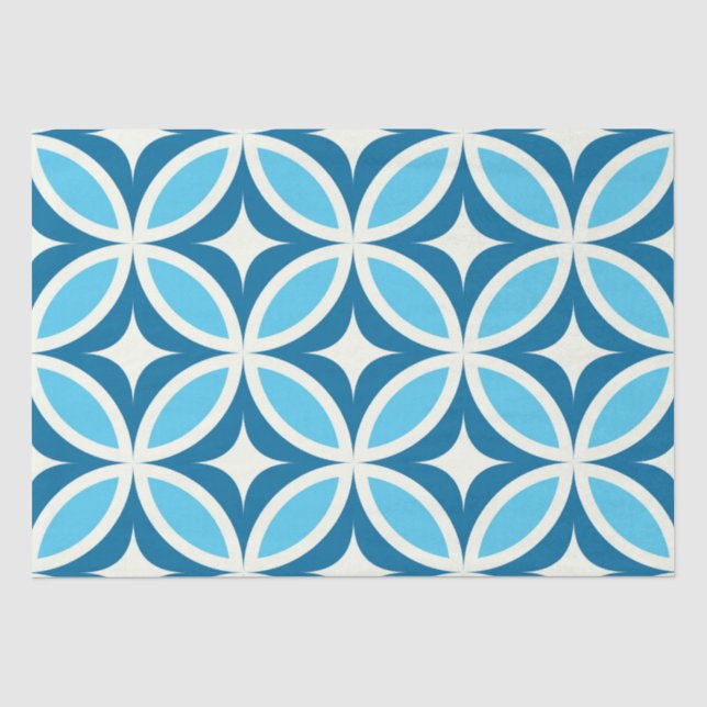 Papel De Seda Geométrico moderno de meados do século Azul Marinh (Frente )