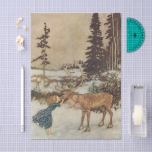 Papel De Seda Gerda Vintage e a Rena por Edmund Dulac