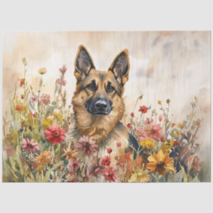 Papel De Seda German shepherd Entre A Sequência De Flores Selvag