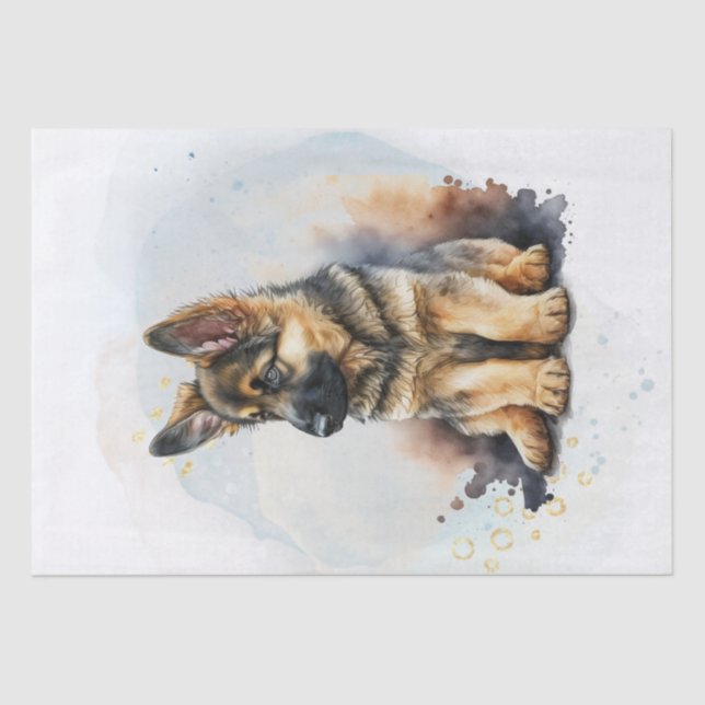 Papel De Seda German shepherd Puppy Watercolor (Frente )