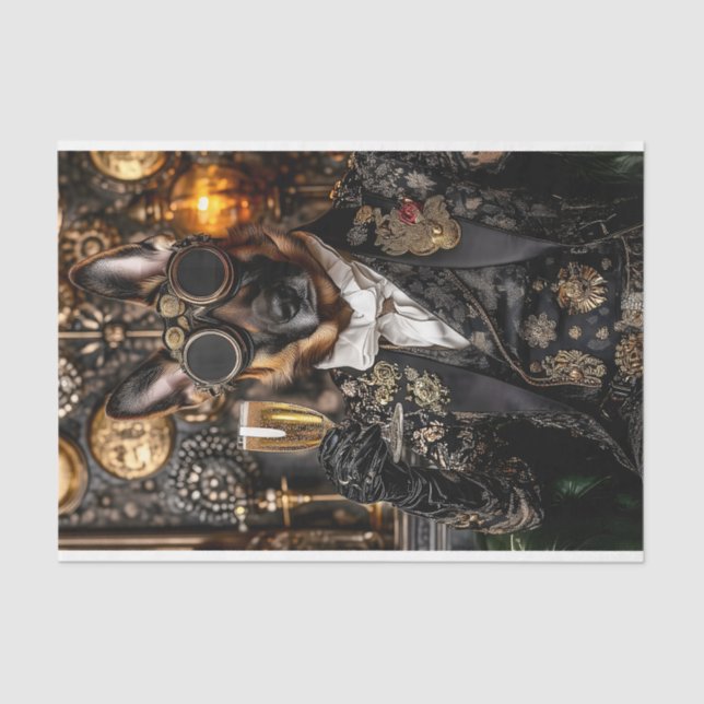 Papel De Seda German shepherd Steampunk, decoupage BT5 alsaciana (Frente )