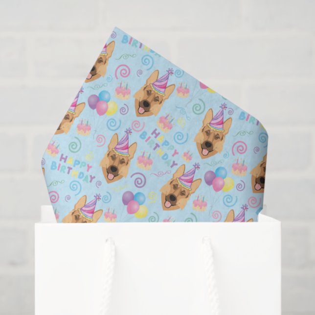 Papel De Seda German Shepherd Tissue Paper in Blue (Sacola de presentes)