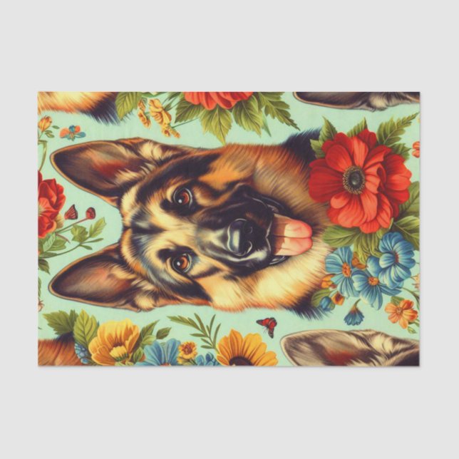 Papel De Seda German shepherd Vintage Floral (Frente )