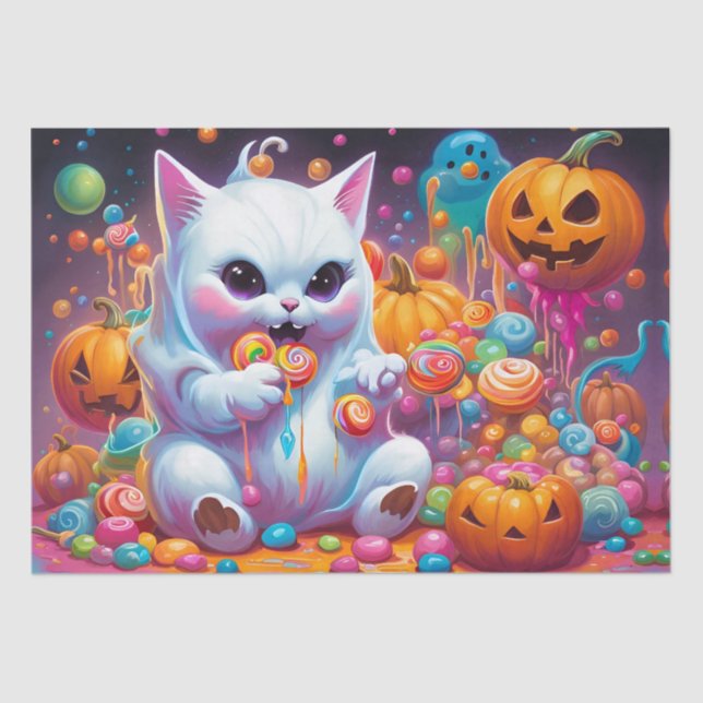 Papel De Seda Ghost Kitten Pumpkin Halloween Candy (Frente )