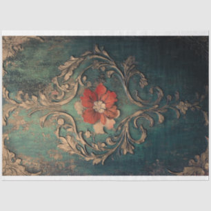Papel De Seda Gilded Damask Emerald Green Patina