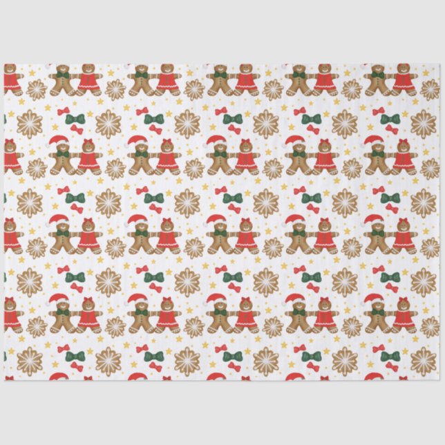 Papel De Seda Gingerbread Cookie Pattern Christmas Tissue Paper (Frente )