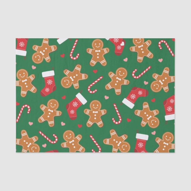 Papel De Seda Gingercake Candy Cane Stockings Christmas Green (Frente )
