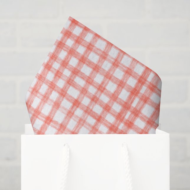 Papel De Seda Gingham Desenhado à Mão Moderno Fofo Vermelho Bran (Sacola de presentes)