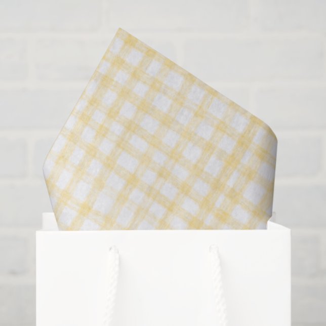 Papel De Seda Gingham - Disquete Branco Amarelo-Amarelo, Moderno (Sacola de presentes)