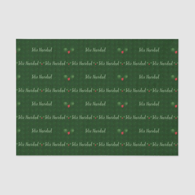 Papel De Seda Gingham Feliz Navidad Holly Berries (Frente )