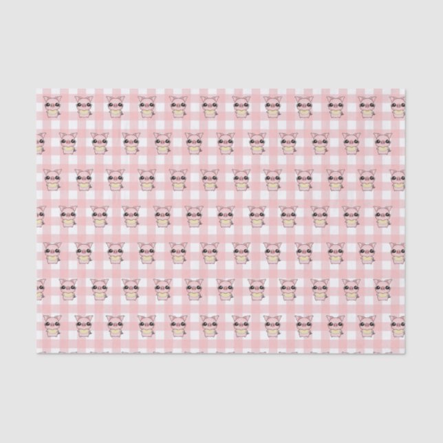 Papel De Seda Gingham Piggy Rosa (Frente )
