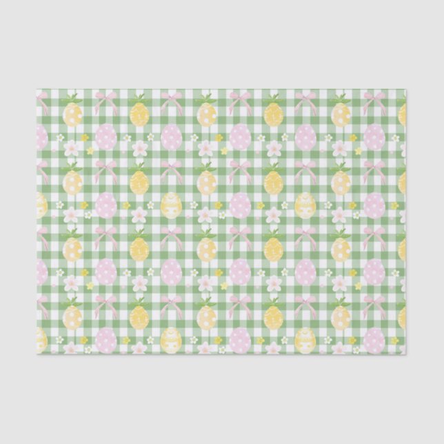 Papel De Seda Gingham Verde de Ovos de Decoupage (Frente )