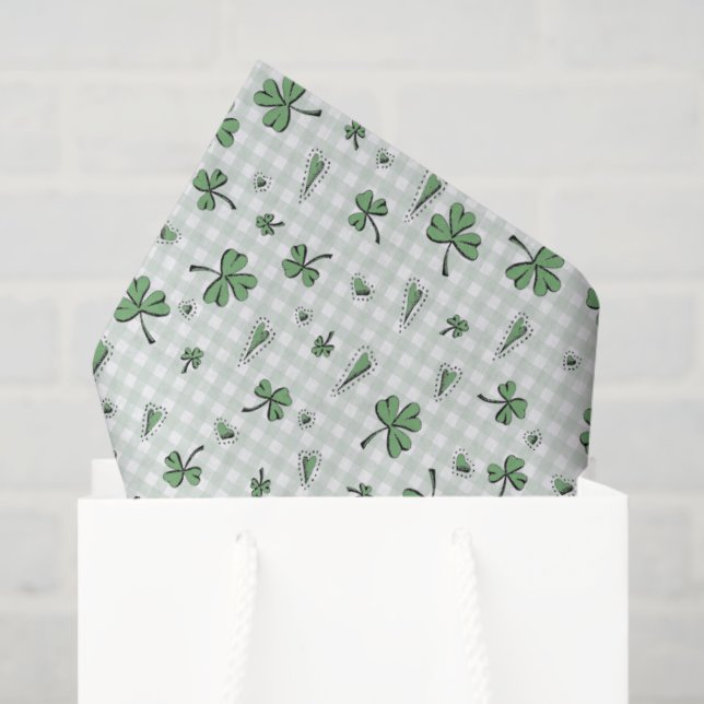 Papel De Seda Gingham Verde Dia de São Patrício Neutro de Gênero (Sacola de presentes)