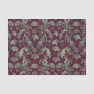 Papel De Seda Ginkgo Teal Refined com Acentos Dourados