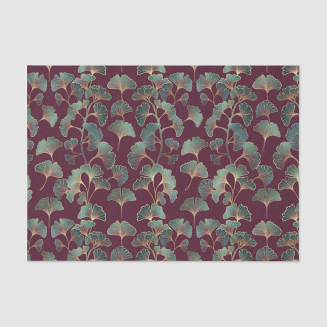 Papel De Seda Ginkgo Teal Refined com Acentos Dourados (Frente )