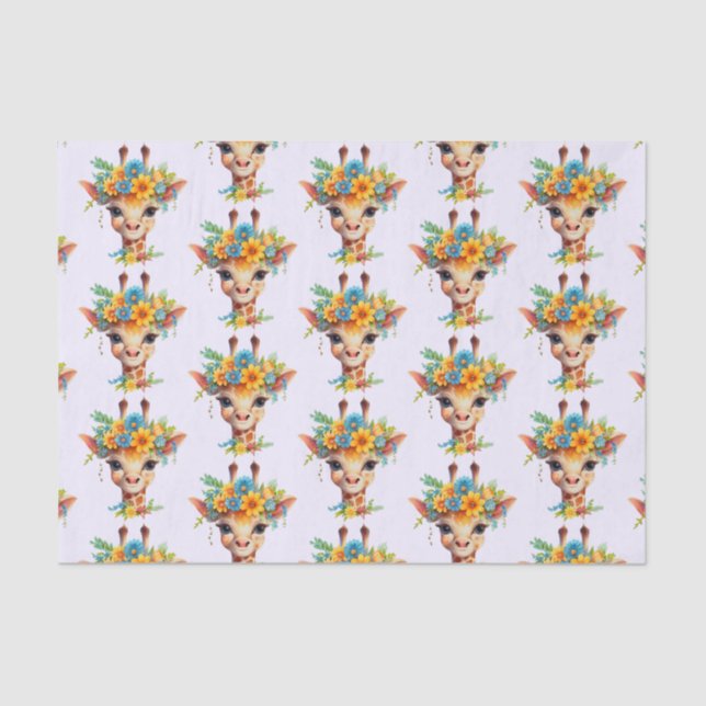 Papel De Seda Girafa Bonita com Coroa Floral Patterada (Frente )