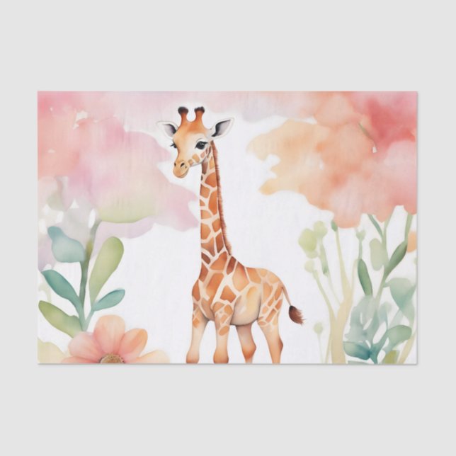 Papel De Seda Girafa em Campo de Aquarela das Flores (Frente )