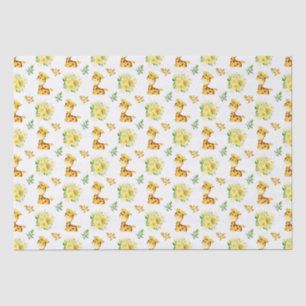 Papel De Seda Girafa Floral Amarelo Flores