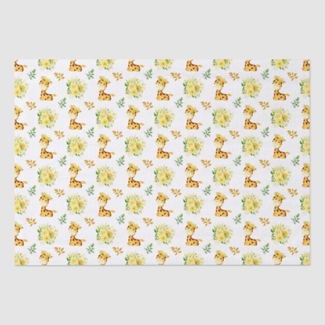 Papel De Seda Girafa Floral Amarelo Flores (Frente )