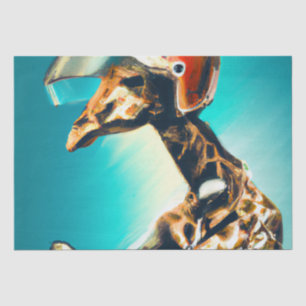 Papel De Seda Girafa Vestindo Capacete em Motocicleta Arte AI Mo