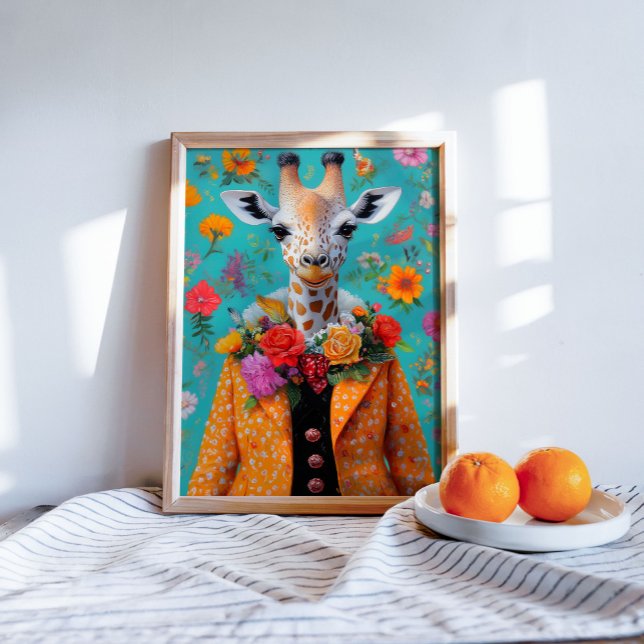 Papel De Seda Girafa Whimsical na Dissociação Floral Vibrante (Criador carregado)