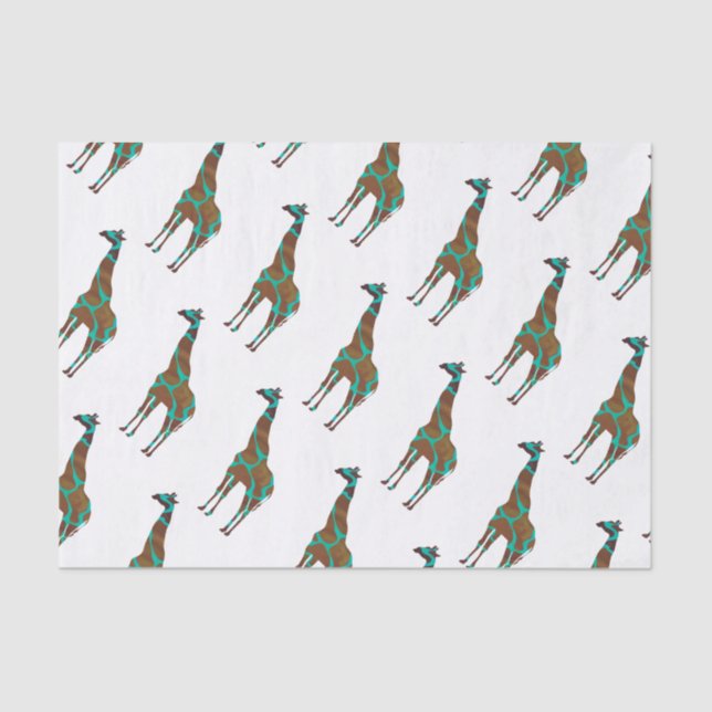 Papel De Seda Giraffe Brown e Teal Silhouette (Frente )