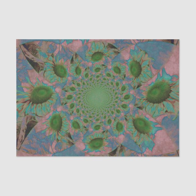Papel De Seda Girasóis Verde Rosa Azul Arte Abstrata Decoupagem (Frente )