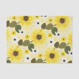 Papel De Seda Girassóis Amarelo Tropical Floral