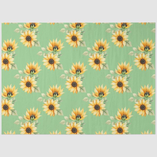 Papel De Seda Girassóis bonito no fundo verde (Frente )