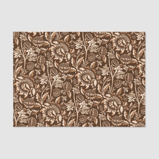 Papel De Seda Girassóis de William Morris, castanho chocolate & (Frente )