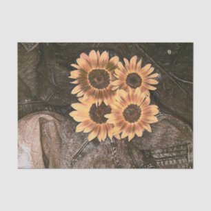 Papel De Seda Girassóis Denim Amarelo Marrom Rústico Arte Vintag