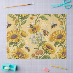 Papel De Seda Girassóis e Abelhas