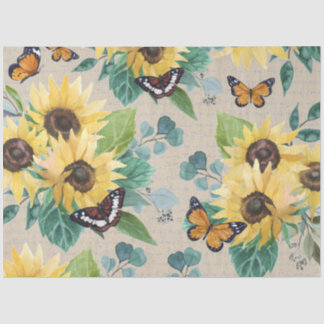 Papel De Seda Girassóis em Aquarela e Borboletas Decoupage