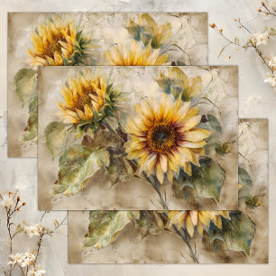 PAPEL DE SEDA GIRASSÓIS VINTAGE DECOUPAGEM FLORAL