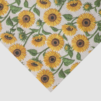 Papel De Seda Girassol Amarelo Bordado Padrão Floral