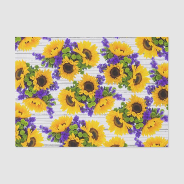 Papel De Seda Girassol amarelo roxo de madeira branco rústico do (Frente )