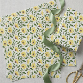 Papel De Seda Girassol Amarelo Verde Flor Silvestre Aquarela