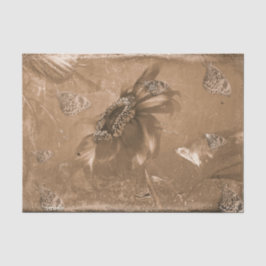 Papel De Seda Girassol Borboleta Antiga Sepia Negativo Antigo
