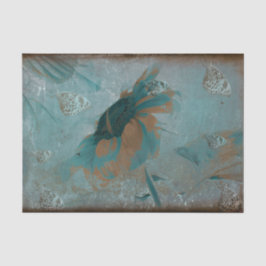 Papel De Seda Girassol Borboleta Azul-Sepia Arte Antiga Vintage