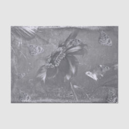Papel De Seda Girassol Borboleta Preto Branco Negativo Vintage
