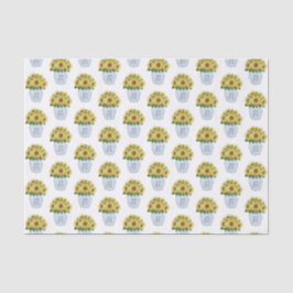 Papel De Seda Girassol De Cores-De-Água, Girassóis De Azul E Bra