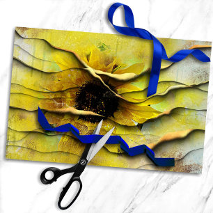 Papel De Seda Girassol Dissociação Floral Líquida Dourada