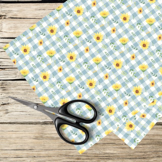 Papel De Seda girassol e gingham azul (Criador carregado)