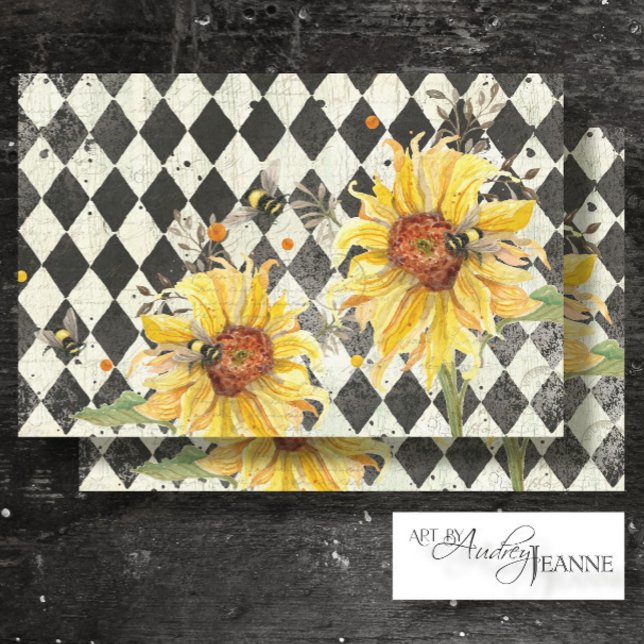 Papel De Seda Girassol w Abelhas Negras Ephemera Decoupage Direi (Criador carregado)