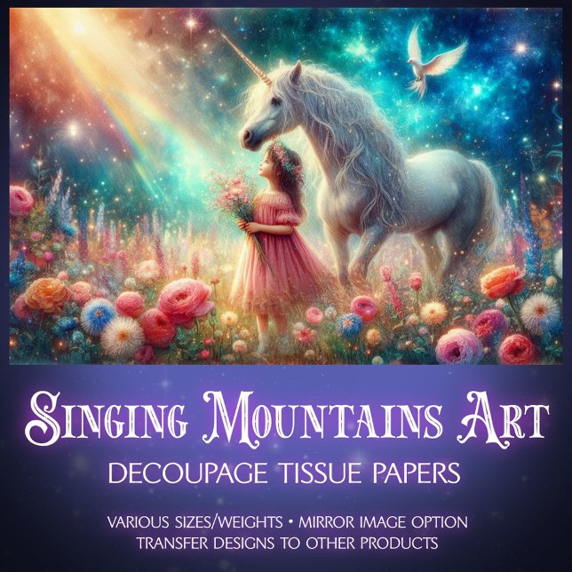 Papel De Seda Girl And Unicorn Woodland Fairytale Decoupage  (Criador carregado)